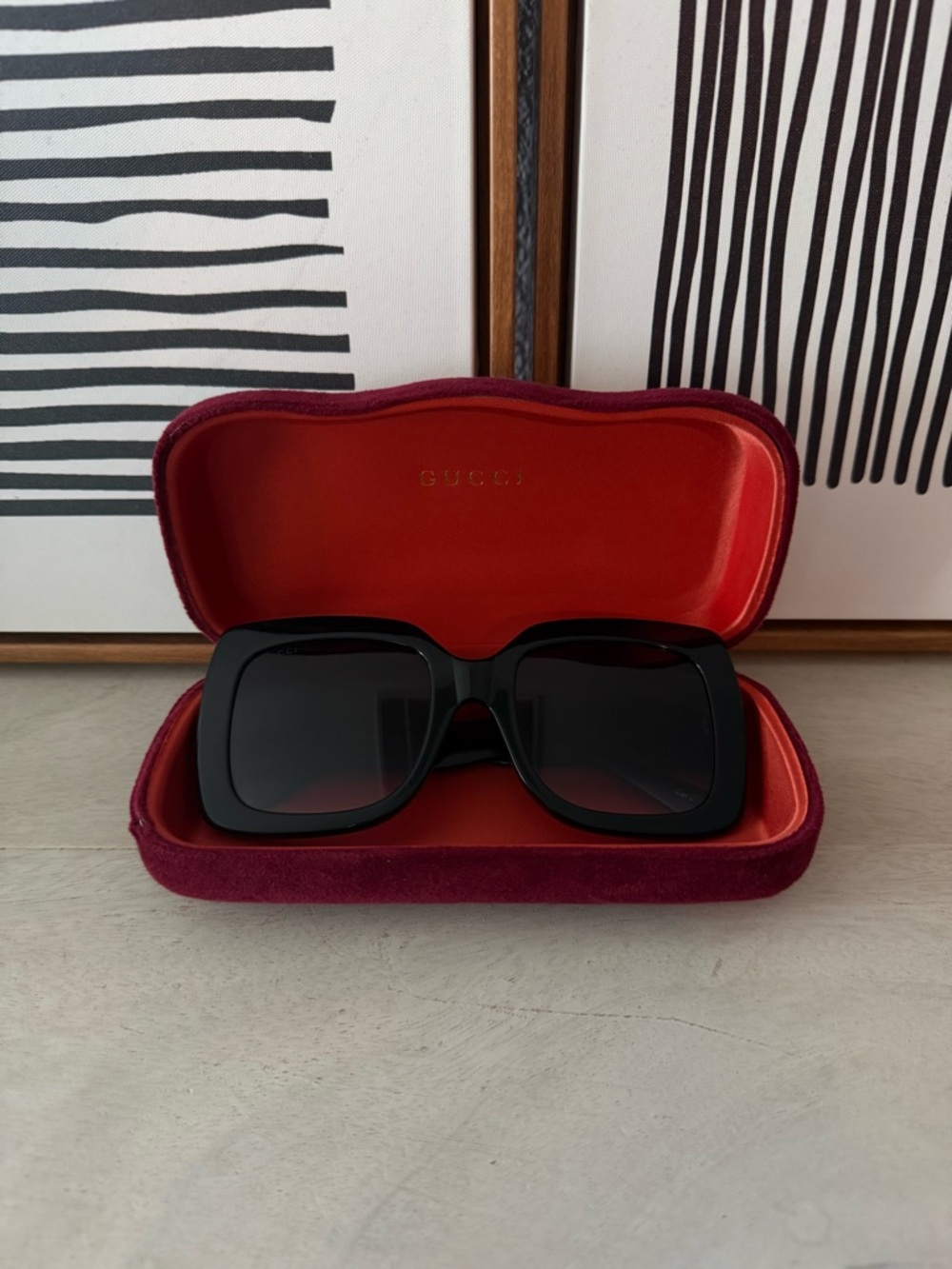 Gucci Black Oversized Sunglasses with Burgundy Case